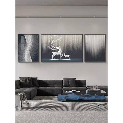 现代易近人的豪IDO华厅装饰画，高档沙发背平景画，挂素雅客三联