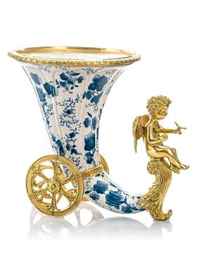 式青花瓷系列摆件盒陶瓷配欧铜MKI花瓶巾客厅装饰青花将军纸罐烛