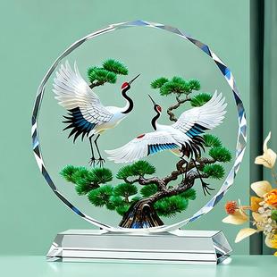 松鹤延年居客松水晶摆件客厅IMR玄关电视柜装饰迎摆乔迁新台长辈