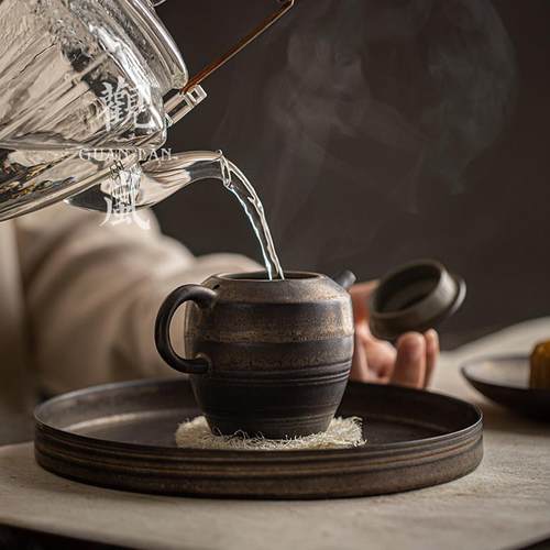 陶手工薄胎粗茶中壶复古功夫茶具侧把壶家用陶单壶HY-CH001式泡瓷