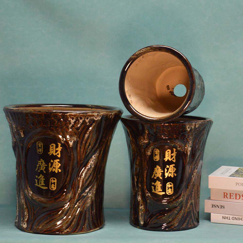 特大型PYG树纹陶瓷花盆，覆古中树国风金字招财落地式花，盆，钱