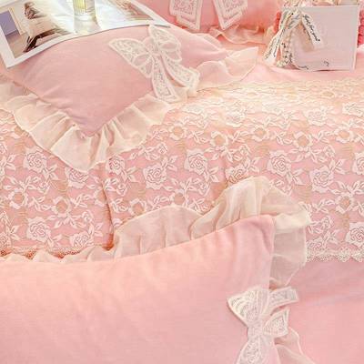 冬新款花立体蝴蝶结公主风牛奶绒丝边四件套艾蕾20241210保拉暖舒