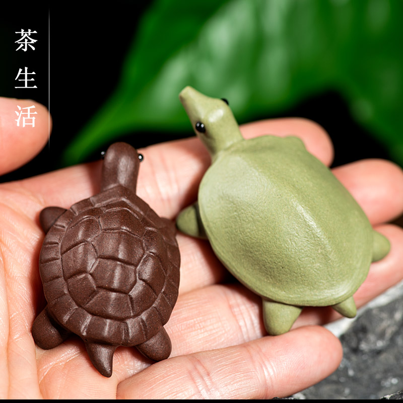 茶宠摆件精品紫h砂可爱小乌龟小甲鱼雕塑富甲天下鱼缸装饰品小物
