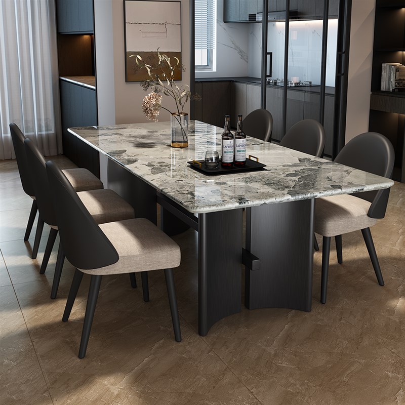 轻奢高级感大理石餐桌现代简约长方形家用餐M桌椅组合小户型吃饭