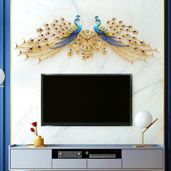 创意孔雀背景墙装饰钟表 时尚简约现代客厅挂钟 静音免打孔石英钟,家居饰品,挂钟,淘宝优惠券,粉丝福利购,淘宝优惠卷