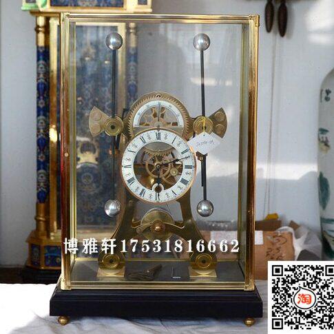 蚱蜢钟纯铜机械镀金老式发条航海钟玻璃罩骨架齿轮台钟趣味仿古钟