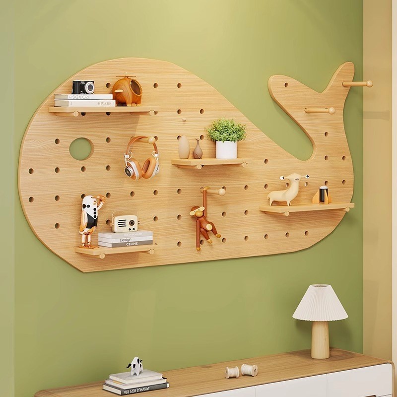 玄关实木洞洞板墙l上装s饰隔板置物架书桌背景墙展示架挂板收纳挂