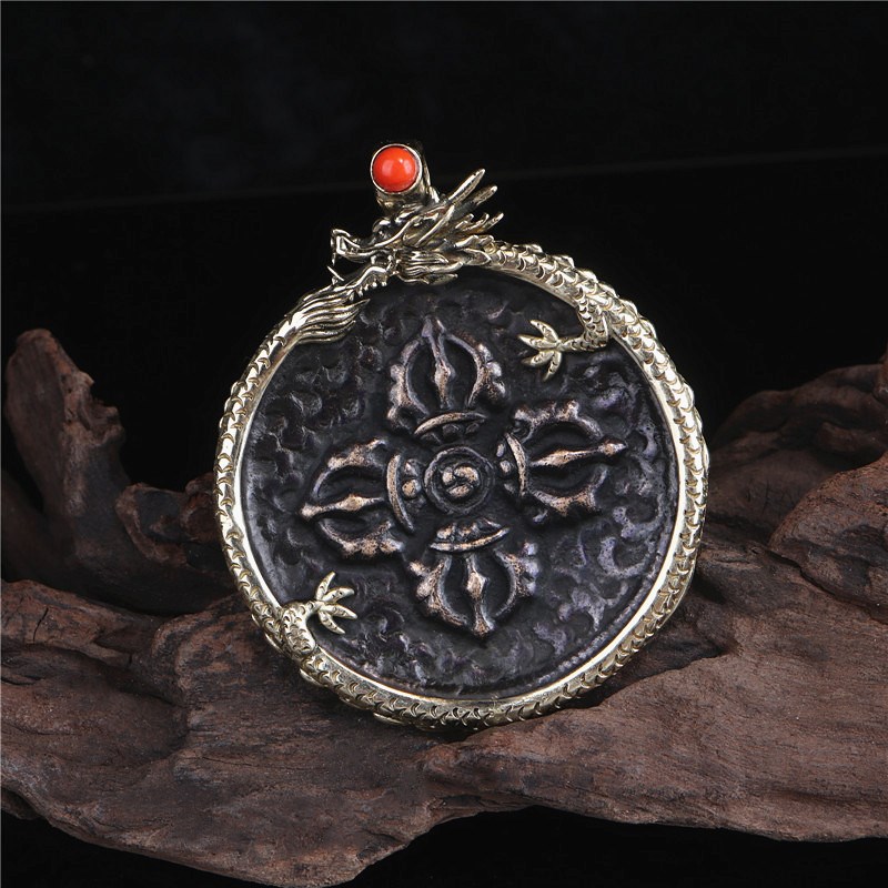 精工纯铜包边复古仿老工艺十字金刚杵N牌子吊坠随身托甲牌