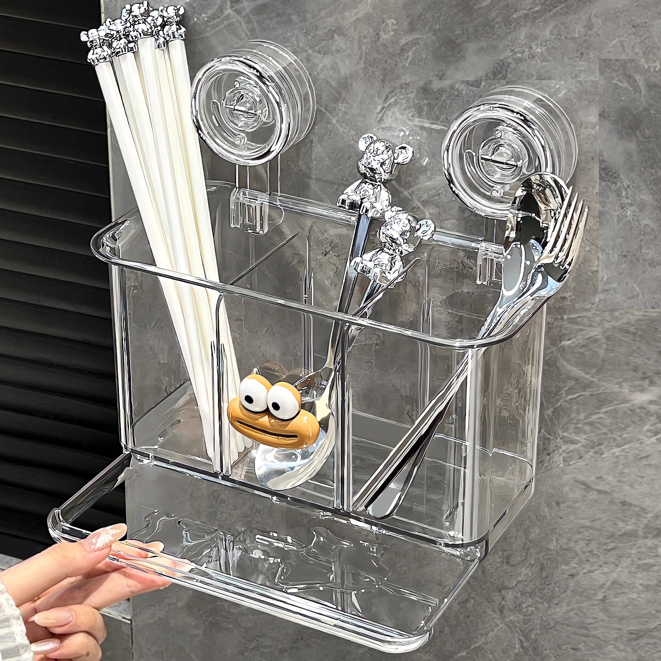 双吸盘厨房筷子收纳盒家用高档新款壁挂式筷子筒沥U水置物架筷子