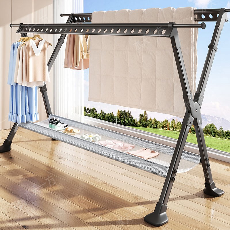 晾衣架落地c式挂衣架家用折叠x型伸缩晾衣杆阳台户外晒衣晒被神器