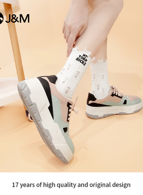 J＆M/快乐玛丽秋季新款厚底撞色系带时尚休闲板鞋87955W