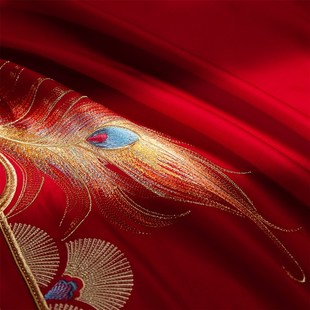 奢华全棉红色刺绣四件套结婚被套陪嫁喜被新婚嫁房床品