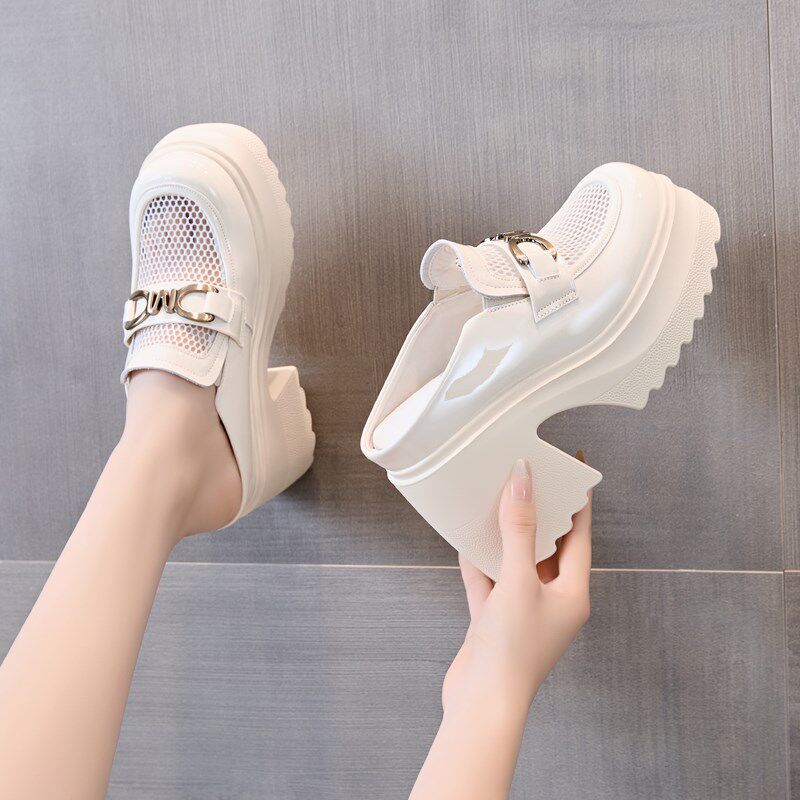 10cm增高跟半拖单鞋女夏2025新款松糕厚底坡跟包头凉拖鞋时尚外穿