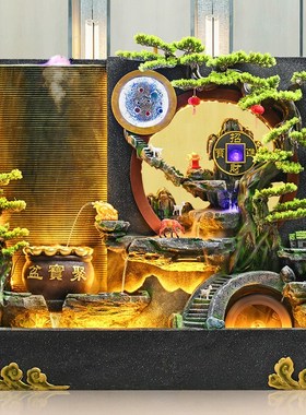 大型水幕墙背景墙假山流水喷泉客厅室内屏风庭院循环瀑布景观摆件