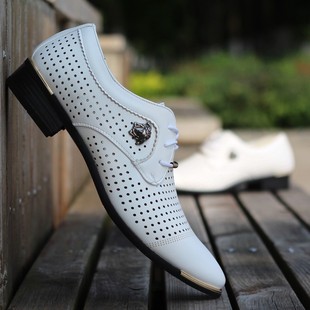 镂空男鞋 洞洞凉鞋 韩版 夏季 尖头休闲鞋 皮鞋 英伦透气商务正装 白 男士