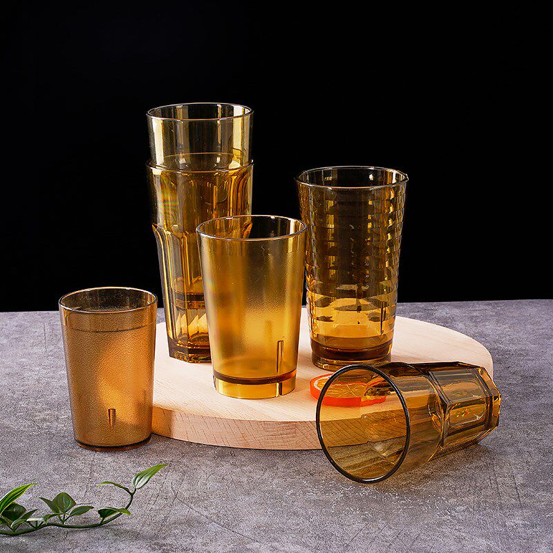 50个亚克力杯子茶色塑料餐厅水杯耐摔茶杯啤酒杯商用饮料磨砂杯子