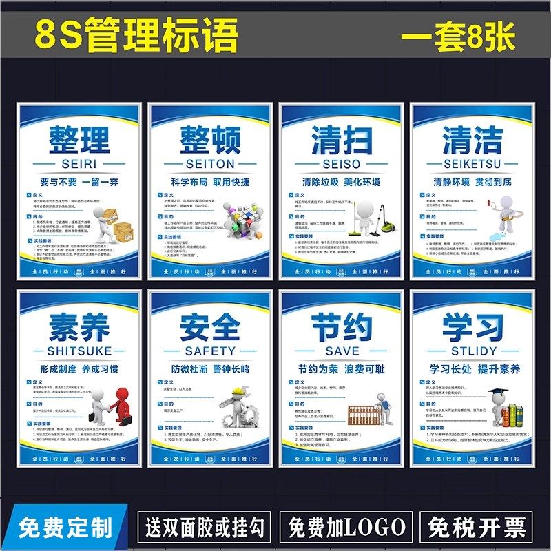 6S管理标语5S/7S/8S/10S企业文化宣传海报车间仓库展板挂图标识牌