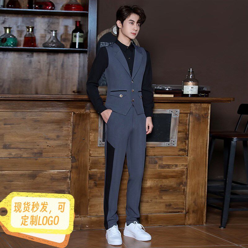 夜场KTV酒f吧少爷公主服务员工作制服秋冬套装长袖男女马甲灰色新