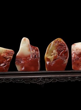 寿山石 老性芙蓉石《渔樵耕读》摆件 根据典故雕刻 金石篆刻 藏品