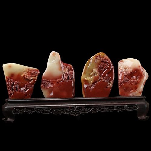 寿山石 老性芙蓉石《渔樵耕读》摆件 根据典故雕刻 金石篆刻 藏品