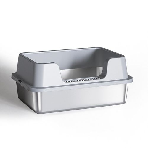 超大号不锈钢猫砂盆高围栏半封闭防外溅加深开放式金属猫厕所铲屎