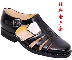 夏季男凉皮鞋老三条凉鞋商务正装缝制男士凉鞋上线底扣带男鞋
