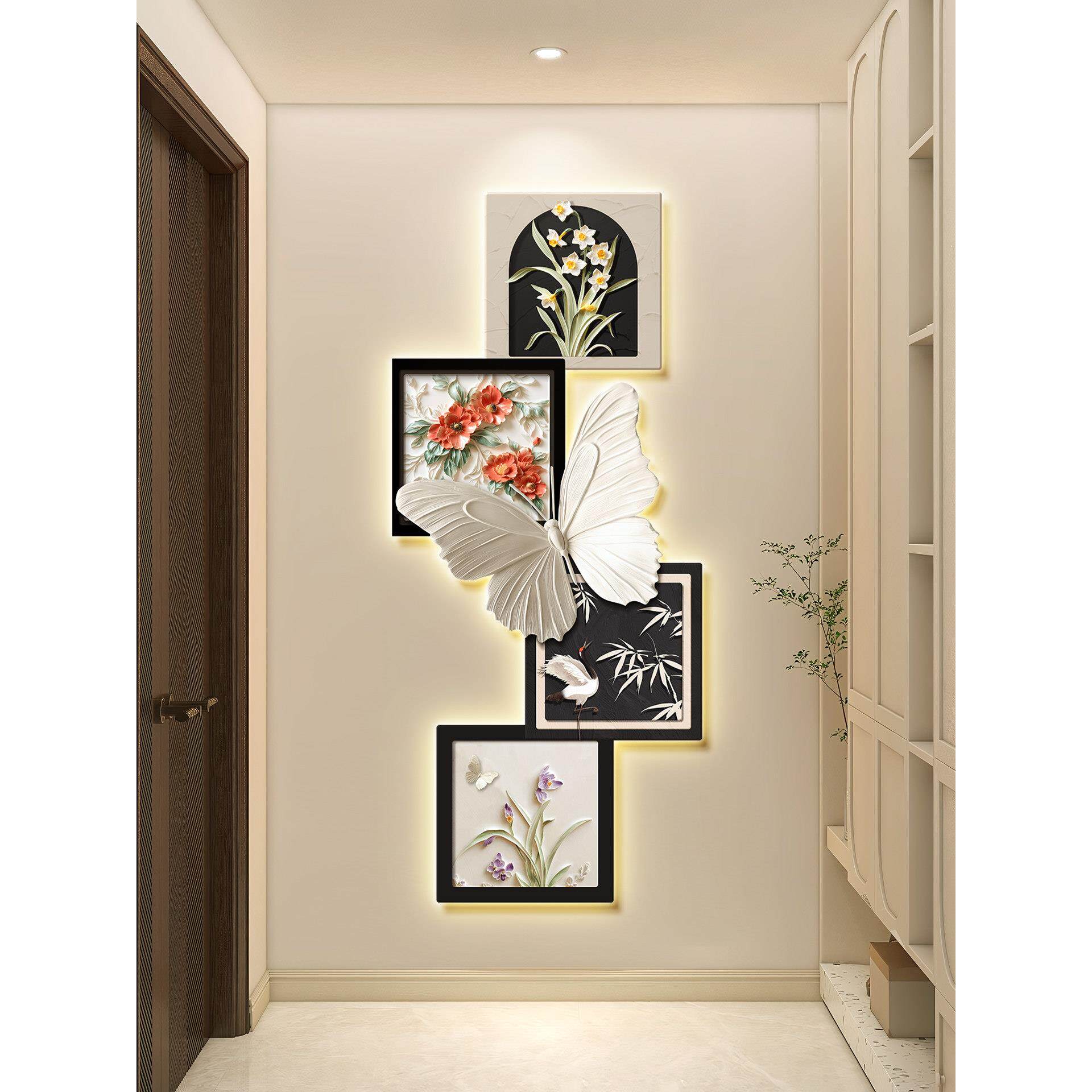 法式中古关入户玄装画蝴蝶花风卉挂DY1830-A画客厅壁灯走廊正饰对