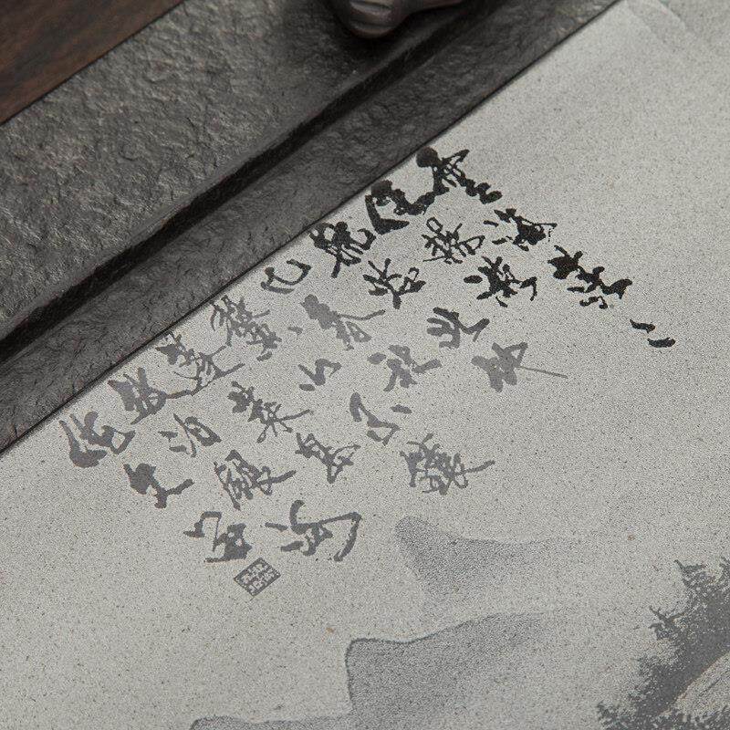 福记雕新中式影乌金石茶盘天然整块原石茶家用办公世外桃源石茶台