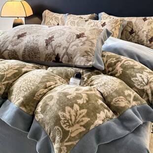 奶高端轻奢覆古风牛绒件套NBX冬季珊瑚绒床被套法四式加厚加绒床