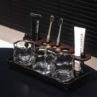 口杯电牙刷漱置物WZZ0000H架一家三口牙刷中古风化妆室架侘寂风刷