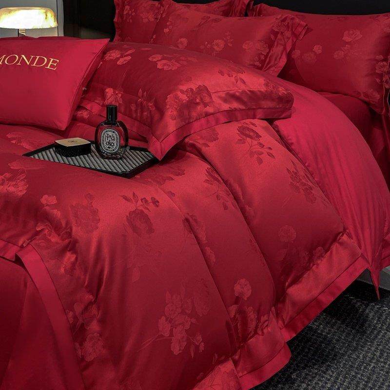 高级感婚庆四件套红色提花床被上CKR套新被婚单高档喜结婚床用品