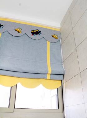 韩式罗马帘提全遮光窗帘升降帘小拉窗短帘刺绣儿童卧LHO室房遮阳