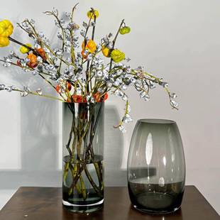 墨染|玫烟灰原鲜色 料加厚水晶玻璃DMD花瓶切花瑰百合餐桌客厅摆