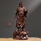 檀木关公雕像摆实木武财件JH338神关羽家黑居客厅玄关办公装 饰工