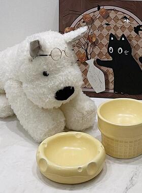 陶猫碗黑巴猫JUX瓷食盆狗食碗猫咪下防打翻喂水碗宠防物碗双碗护