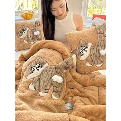 猫咪厚加加绒抱车GB0929枕被子两用上靠枕垫午睡头被办公室客厅沙