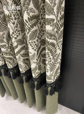 拼信系列 绿色（RGF接）新款棉麻色织提花双面山窗帘南洋法款式风