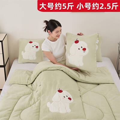 抱被子两用奶牛绒厚二合MLE一汽车载枕头枕办公室午睡毯加子冬天