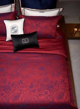 6STD支进口匹马棉色织提花高端西0式婚1庆四件床套红色高级感结婚