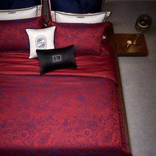 6STD支进口匹马棉色织提花高端西0式 婚1庆四件床套红色高级感结婚