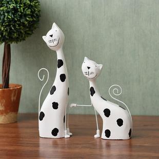 北情侣猫01摆欧彩木绘质小猫创意情侣猫咪客厅酒柜件家居装饰工品