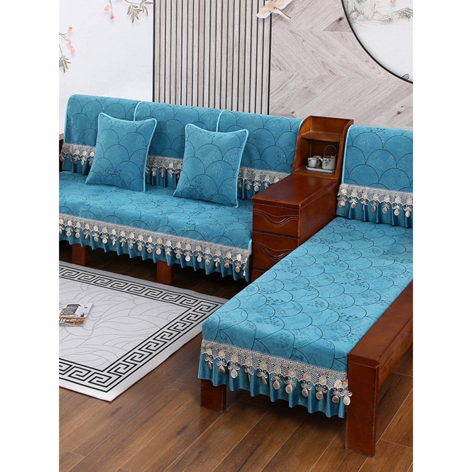 新中实木2沙发垫四季通用防滑中式定3位木沙发垫坐垫套贵式妃制