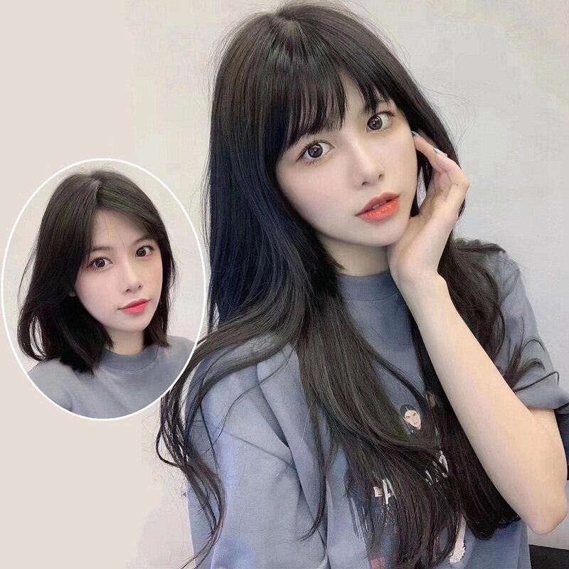 真发发片一片式 无痕可烫染假发片加厚长K直发 接发女真发自己接