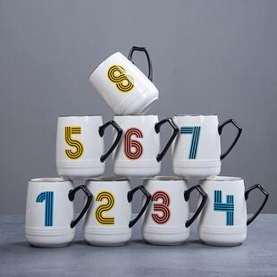 招待客人的杯子彩色数字杯分辨陶瓷水具套装茶壶耐用高温可装开水