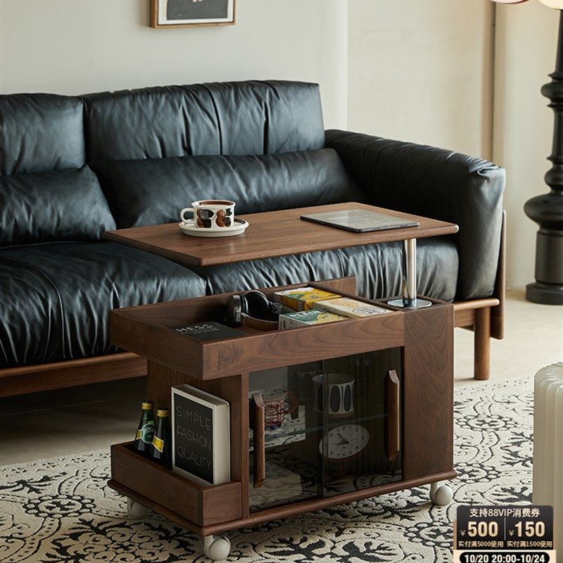 二几木作黑胡桃木移动边几沙发旁茶几可旋转实木小推车茶桌办公桌,住宅家具,移动边几/推车,淘宝优惠券,粉丝福利购,淘宝优惠卷