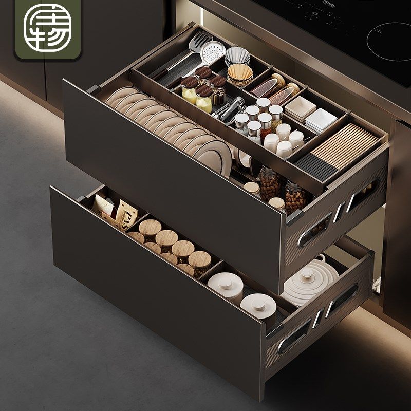 拉篮厨房橱柜碗篮抽屉式双层调味碗碟抽拉式厨柜内置物架收纳改造,家装主材,拉篮,淘宝优惠券,粉丝福利购,淘宝优惠卷