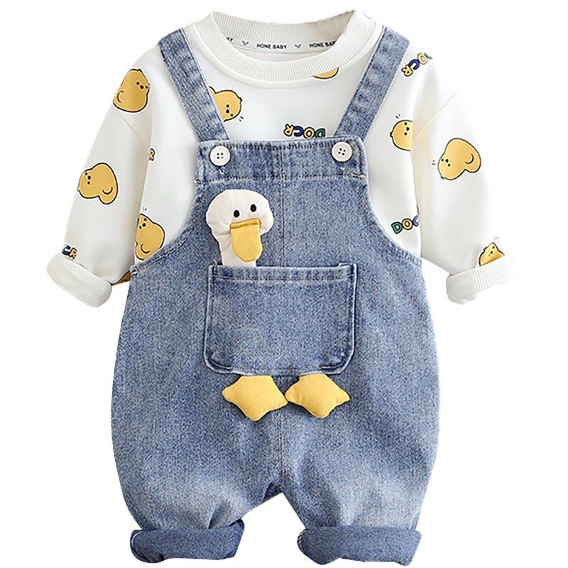 男童春秋装套装2025新款0-1-34岁儿童牛仔背带裤婴儿难宝宝两件套