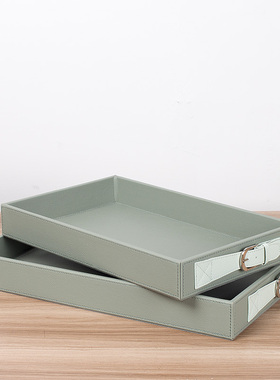 橙色皮革托盘摆件 样板间PU皮质黑色餐盘果盘 首饰展示盘长方形