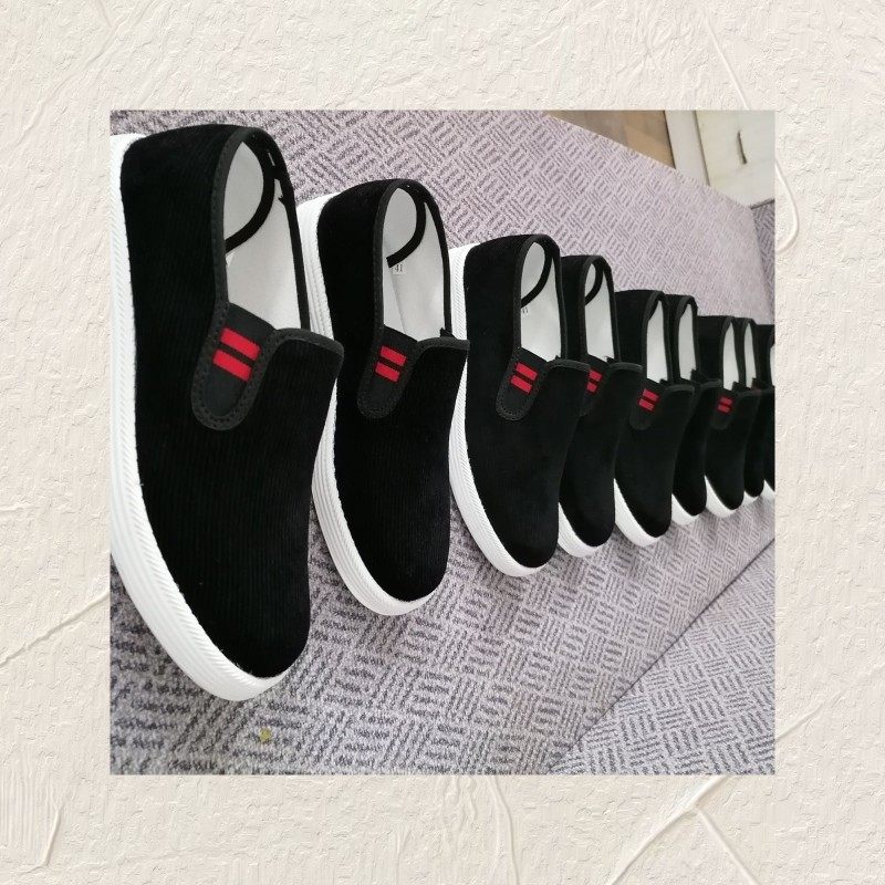 吸汗防臭布鞋男式手工棉布圆扣搭扣黑色灯芯绒铭裕防滑耐磨男布鞋