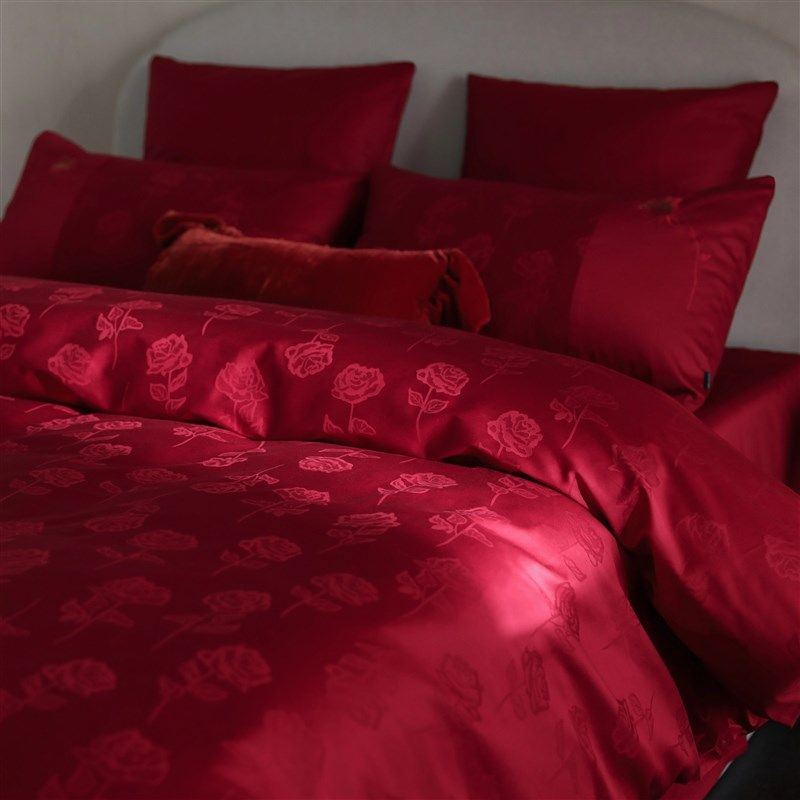 知喜中式高端长绒棉全棉床单四件套刺绣红色纯棉玫瑰被套结婚床品,床上用品,婚庆床品套件,淘宝优惠券,粉丝福利购,淘宝优惠卷